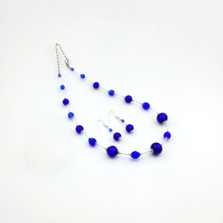 1283SET2-SERIE-BASIC-ARGENTO-Collana+Orecchini-tono-Blu